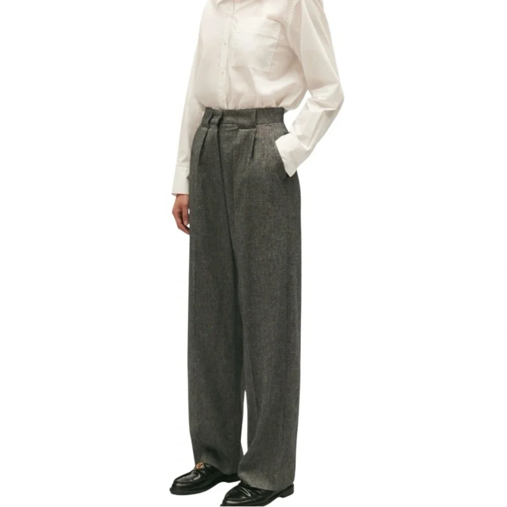 NEW Claudie Pierlot Paris High Waisted Pleated Trousers Pants in Molten Gray - 4